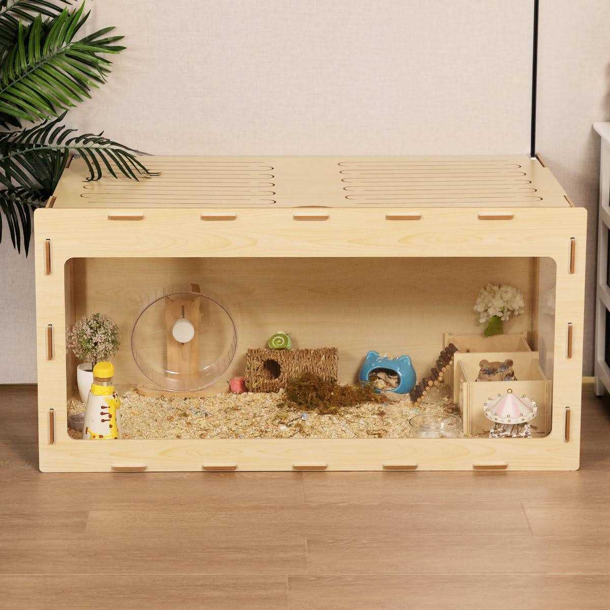 Coziwow Wooden Hamster Cage Small Animal Hutch with Large Run Space - Healthber