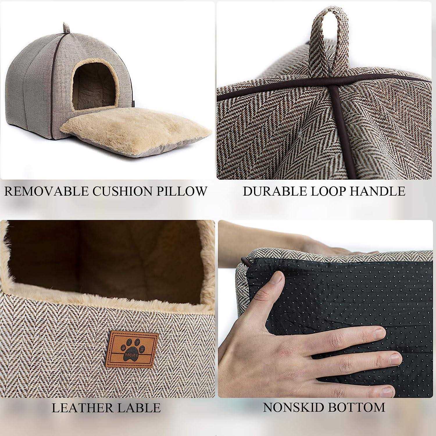 windracing Cat Bed for Indoor Cats Cat House Tent with Removable Washable Cushioned Pillow, Soft and Self Warming Kitten be - Healthber