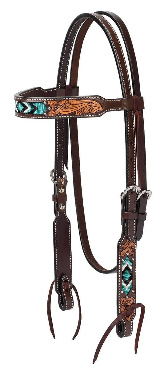 Weaver Turquoise Cross Two Toned Browband Headstall - Healthber