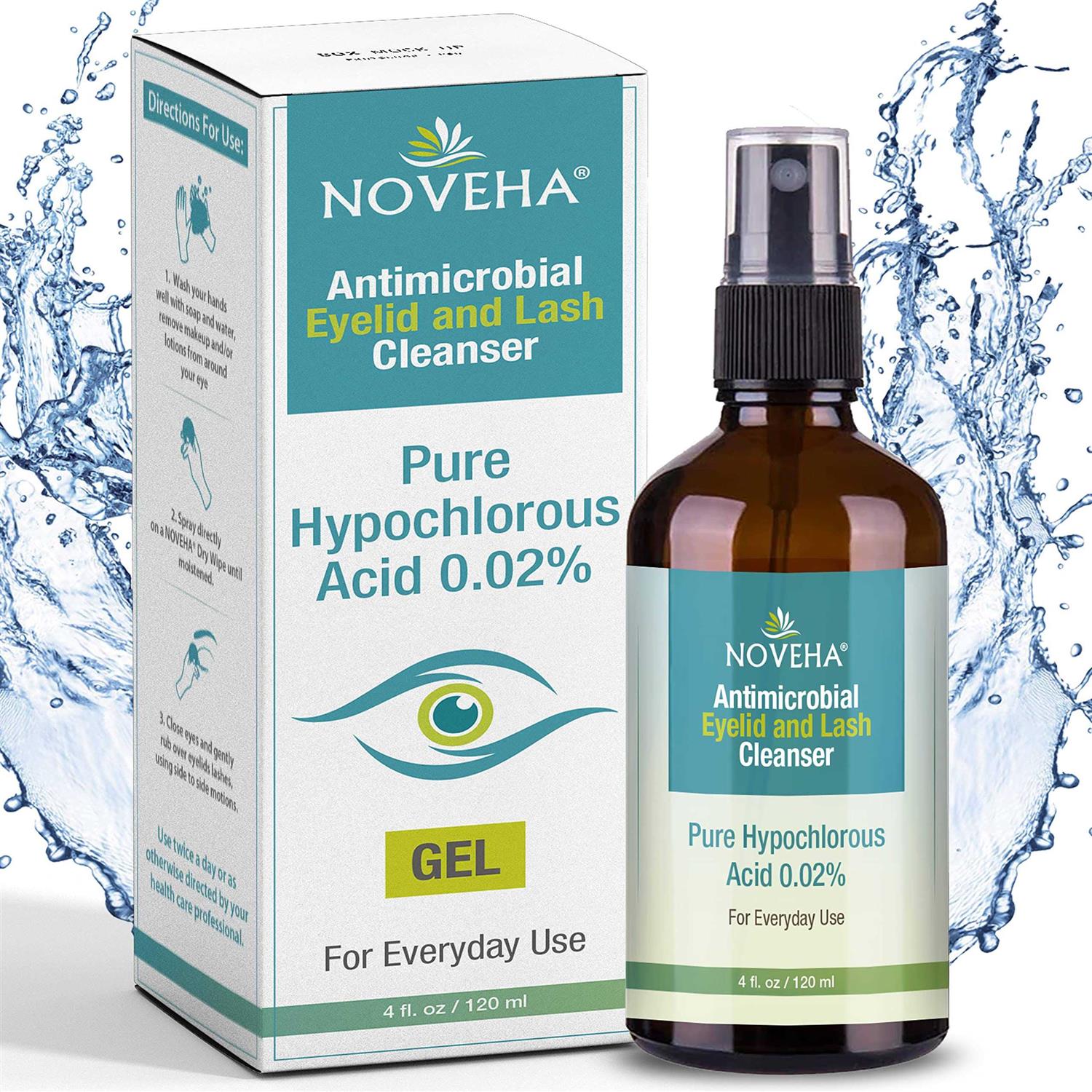 NOVEHA Eyelid and Lash Gel Cleanser Made in The USA Effective Relief from Irritation Dry Eyes Styes & Blepharitis Pure and Gentle Hypochlorous - Healthber
