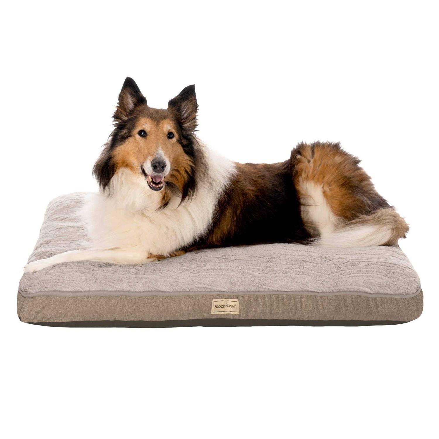 Pooch Planet Large Memory Foam Mix Dog Bed Plush Mattress w/Removable Washable Cover - Healthber