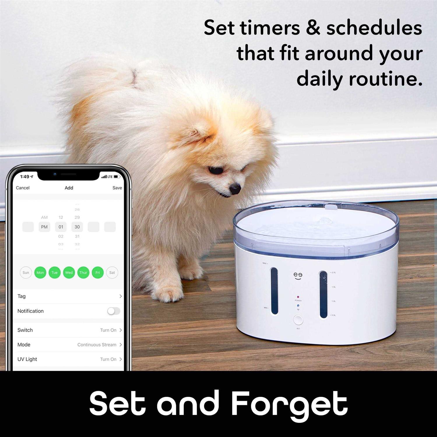 Geeni PetConnect Smart Fountain 2.5 Liter Automatic Pet Water Dispenser for Cats & Dogs - Healthber