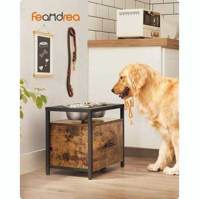 Feandrea Elevated Dog Bowls for Large Dog Dog Feeder Raised Bowl Stand with Storage Drawer 2 Bowls Rustic Brown and Black - Healthber