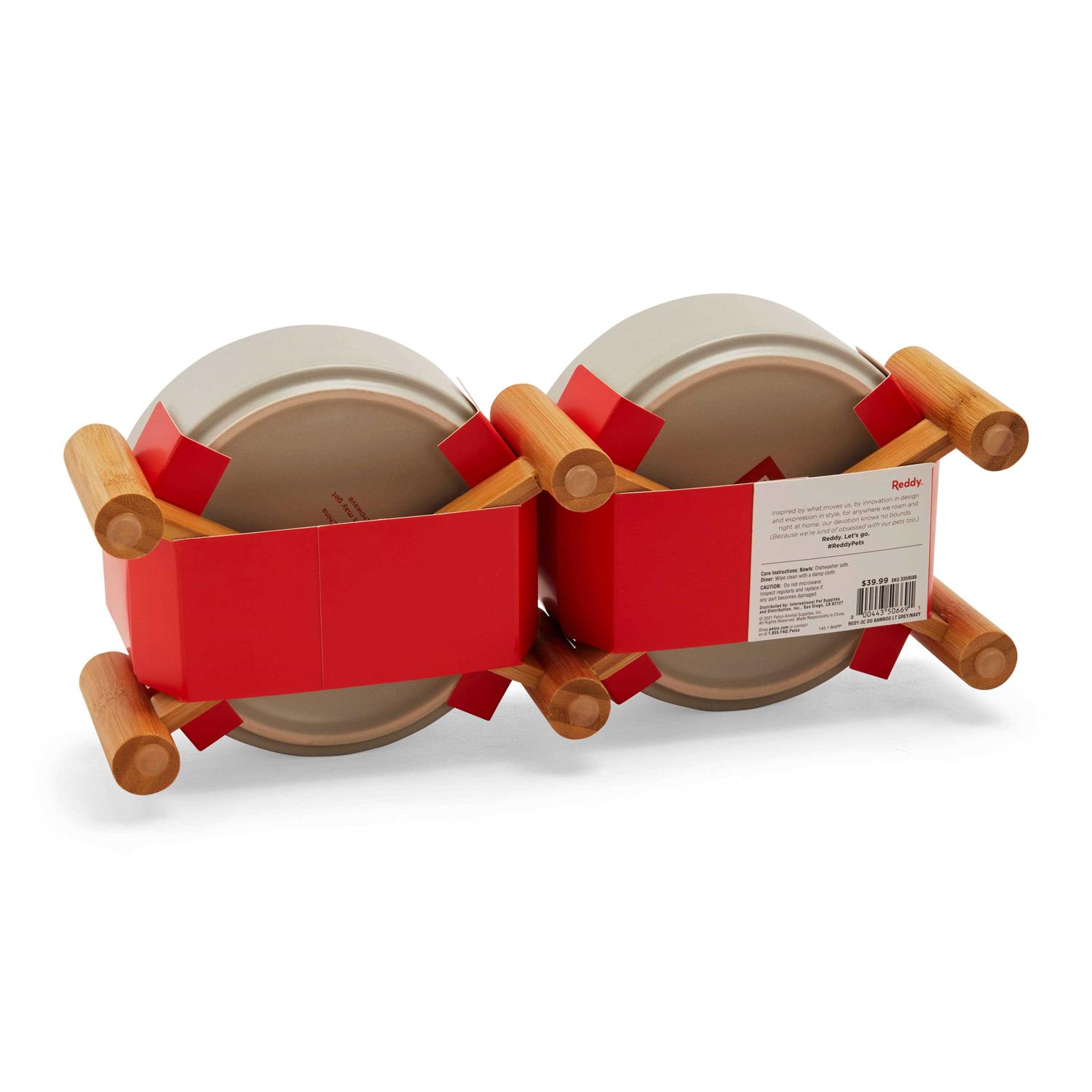 Reddy Ceramic & Bamboo Elevated Dog Double Diner - Healthber