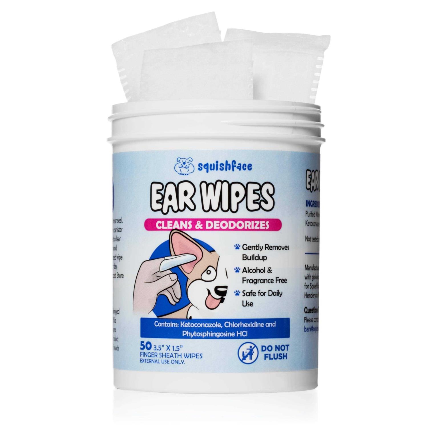 Squishface Dog Ear Relief Individual Finger Sheath Wipes Non-Allergenic Ingredients & Irritation-Reducing Formula Cleans & Deodorizes - Healthber