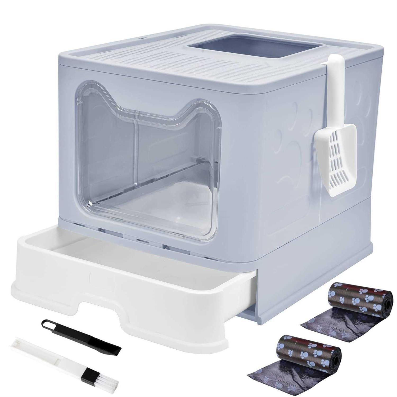 Panghuhu88 Foldable Cat Litter Box with Lid Large Top Entry Cat Toilet - Healthber