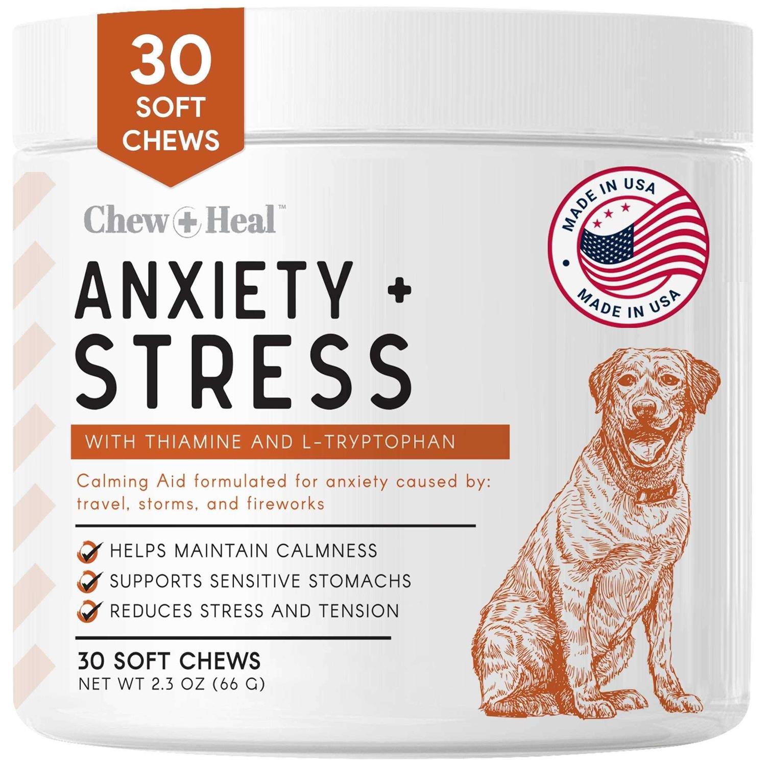 Chew + Heal Dogs Anxiety & Stress Calming Soft Chews - Healthber