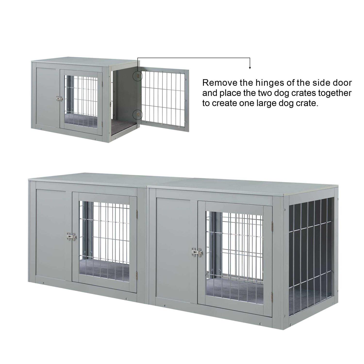 Unipaws Dog Crate End Table with Cushion Wooden Wire Pet Kennels with Double Doors - Healthber