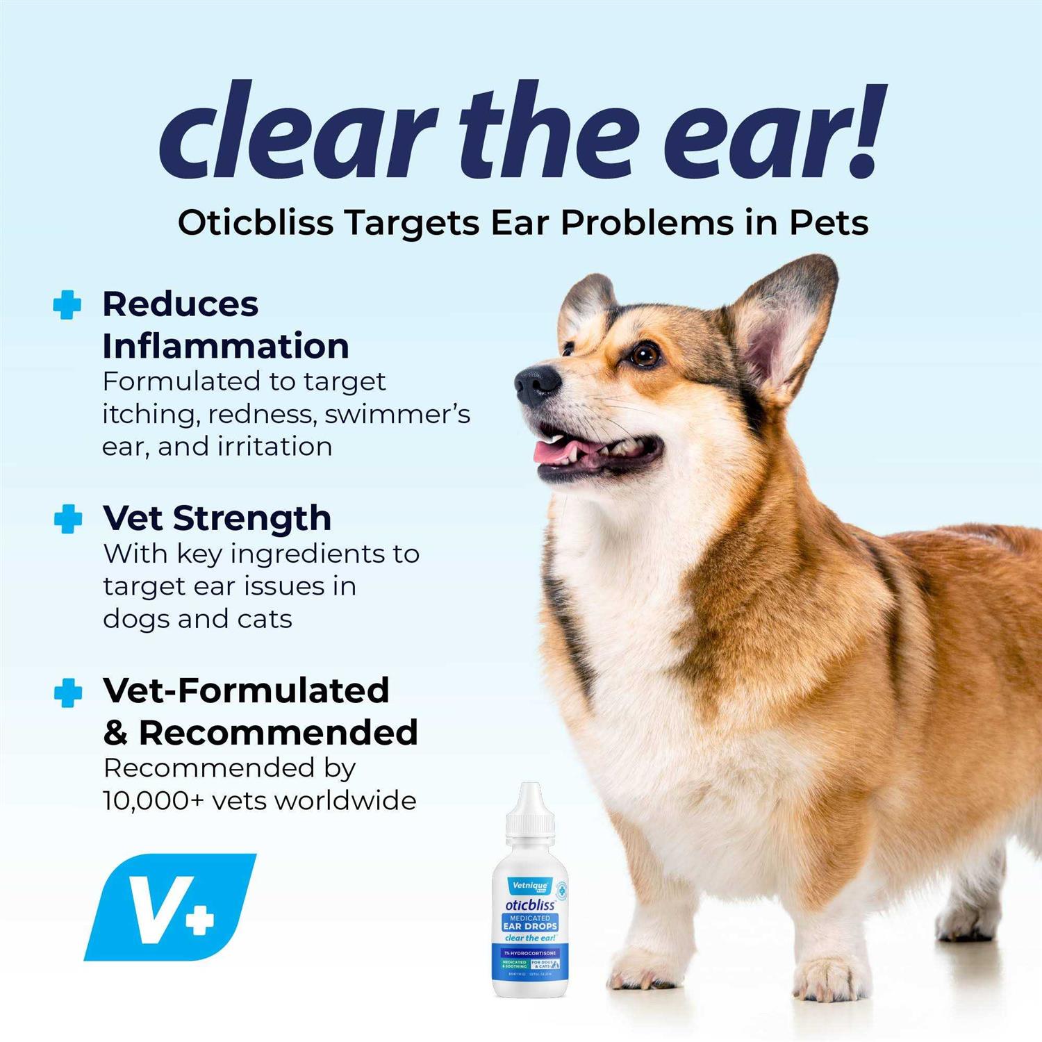 Vetnique Labs Oticbliss Medicated Ear Drops for Dogs & Cats with Hydrocortisone - Healthber