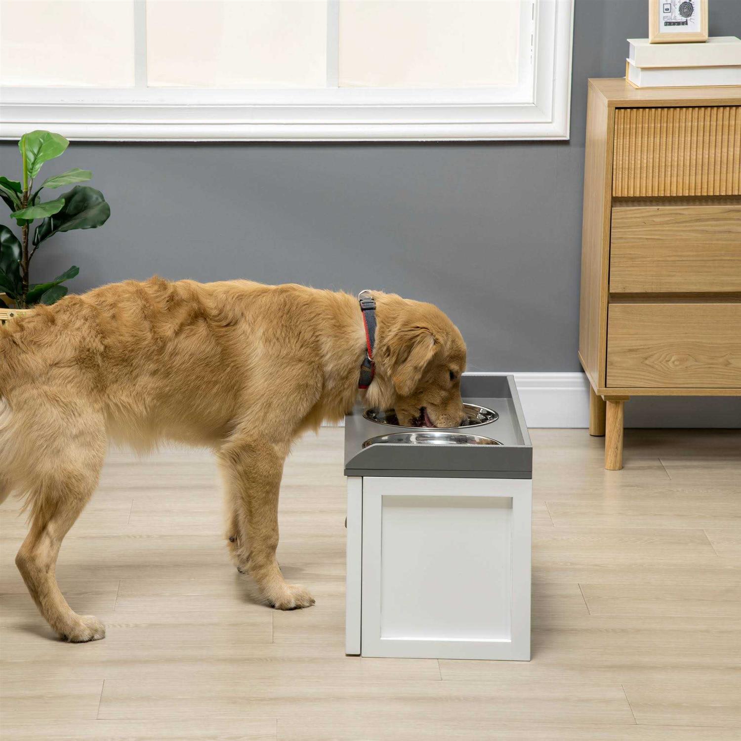 PawHut Large Elevated Dog Bowls with Storage Drawer - Healthber