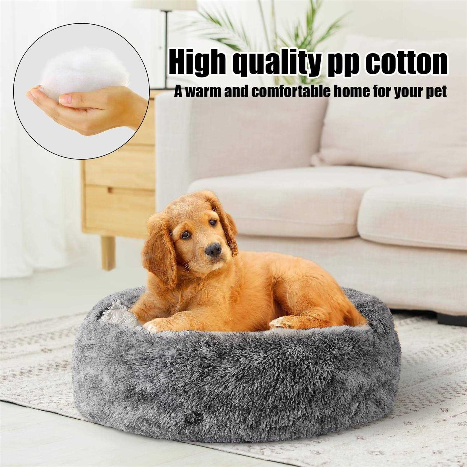 Calming Dog Beds & Cat Cave Bed with Hooded Cover,Removable Washable Round Beds for Small Medium Pets,Anti-Slip Faux Fur Fluffy Coved Bed - Healthber