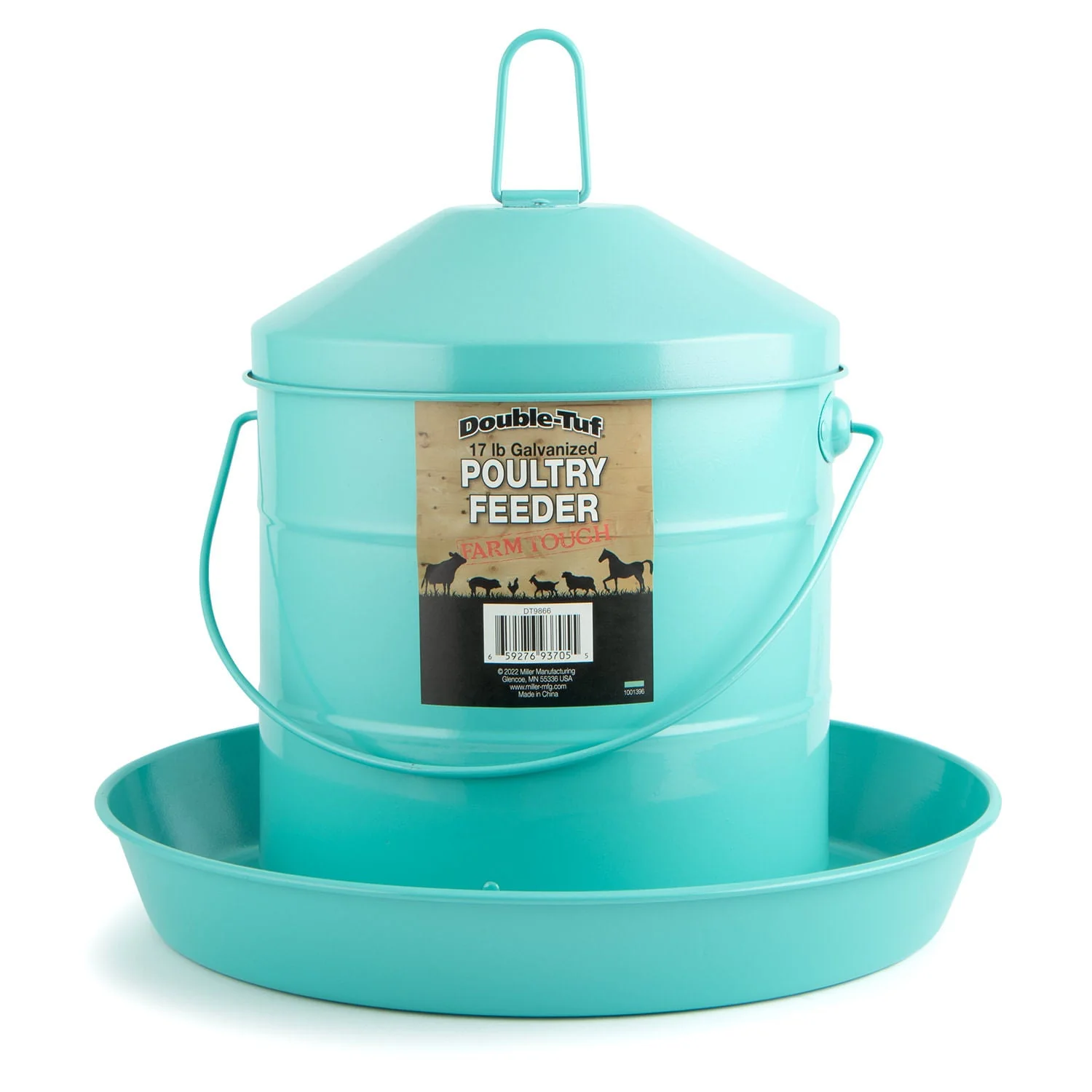 Double-Tuf 17 lb Painted Poultry Feeder, Seafoam Green - Healthber