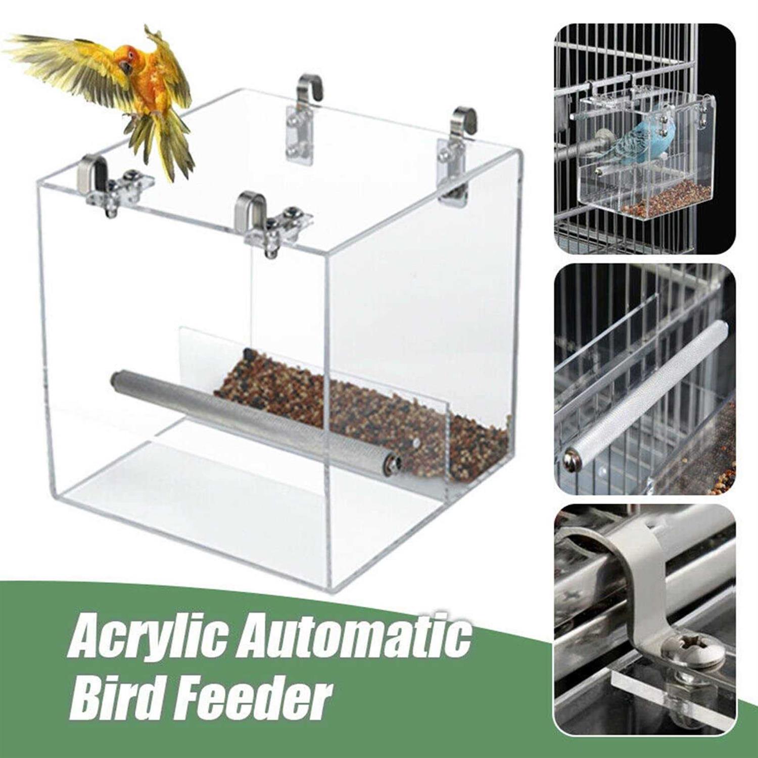 GURECOD Automatic Bird Feeder No Mess Bird Cage Pet Feeder Seed Food Container for Parakeet Canary Cockatiel Parrot Finch Canary Acrylic - Healthber