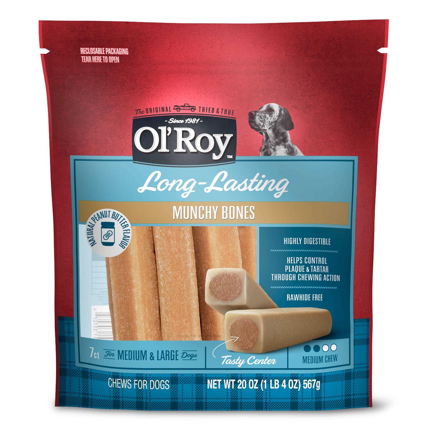 Ol Roy Long-Lasting Natural Peanut Butter Flavor Munchy Bones Chews for Dogs - Healthber