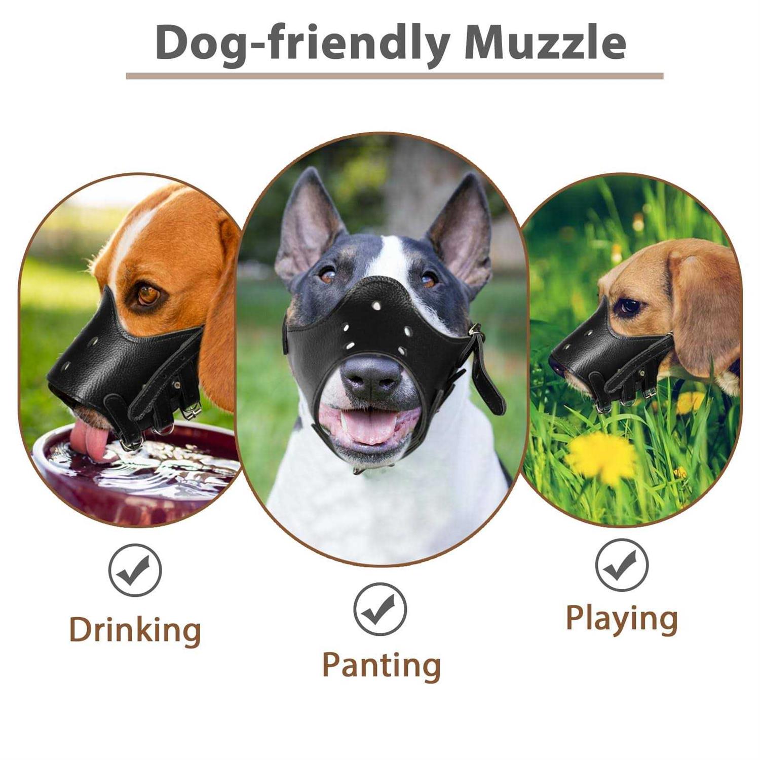 Barkless Dog Muzzle Leather, Comfort Secure Anti-Barking Muzzles For Dog, Breathable And Adjustable, Allows And Eating - Healthber