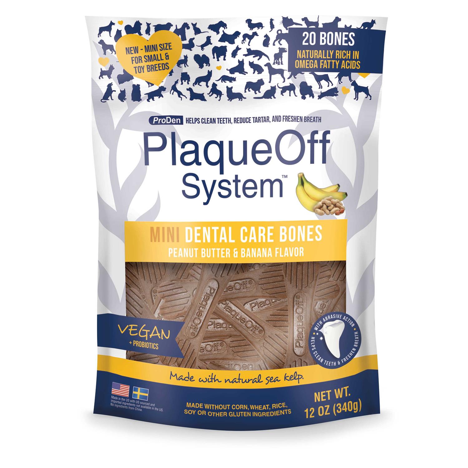 ProDen PlaqueOff Mini Dental Bones Peanut Butter & Banana - Healthber