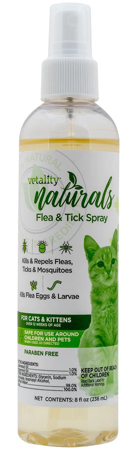 Vetality Naturals Flea & Tick Spray for Cats, 8 oz - Healthber