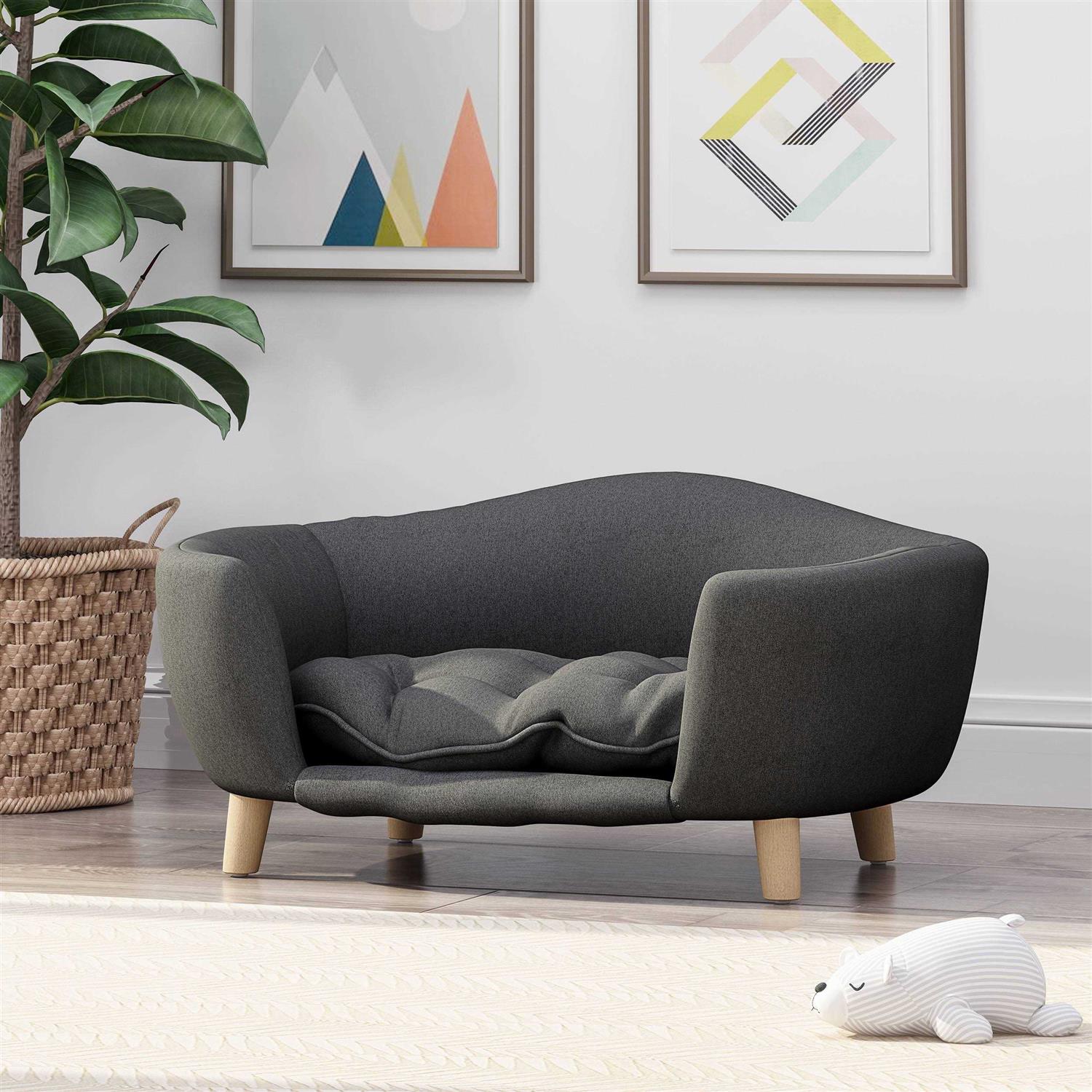 Noble House Ferncliffe Mid Century Small Plush Pet Bed, Dark Gray and Natural Finish - Healthber
