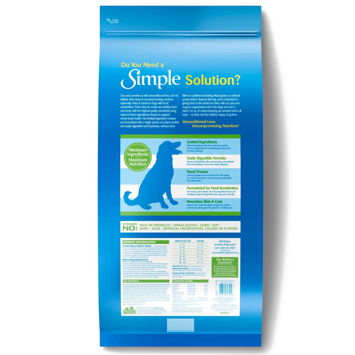 Wellness Simple Limited Ingredient Diet Lamb & Oatmeal Formula Dry Dog Food - Healthber