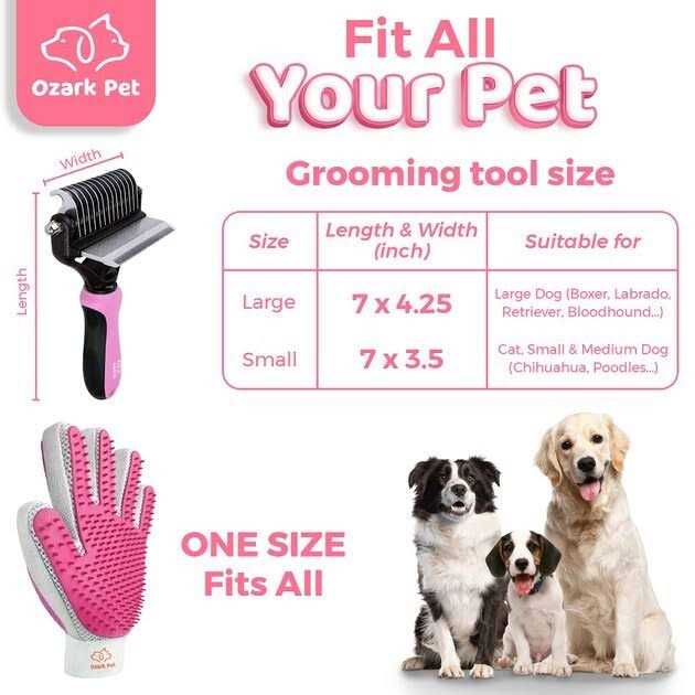 Ozark Pet Dog Brush and Cat Brush-with Deshedding Brush, Dog Dematting Tools and 2 Side Shedding Brush Glove - Healthber
