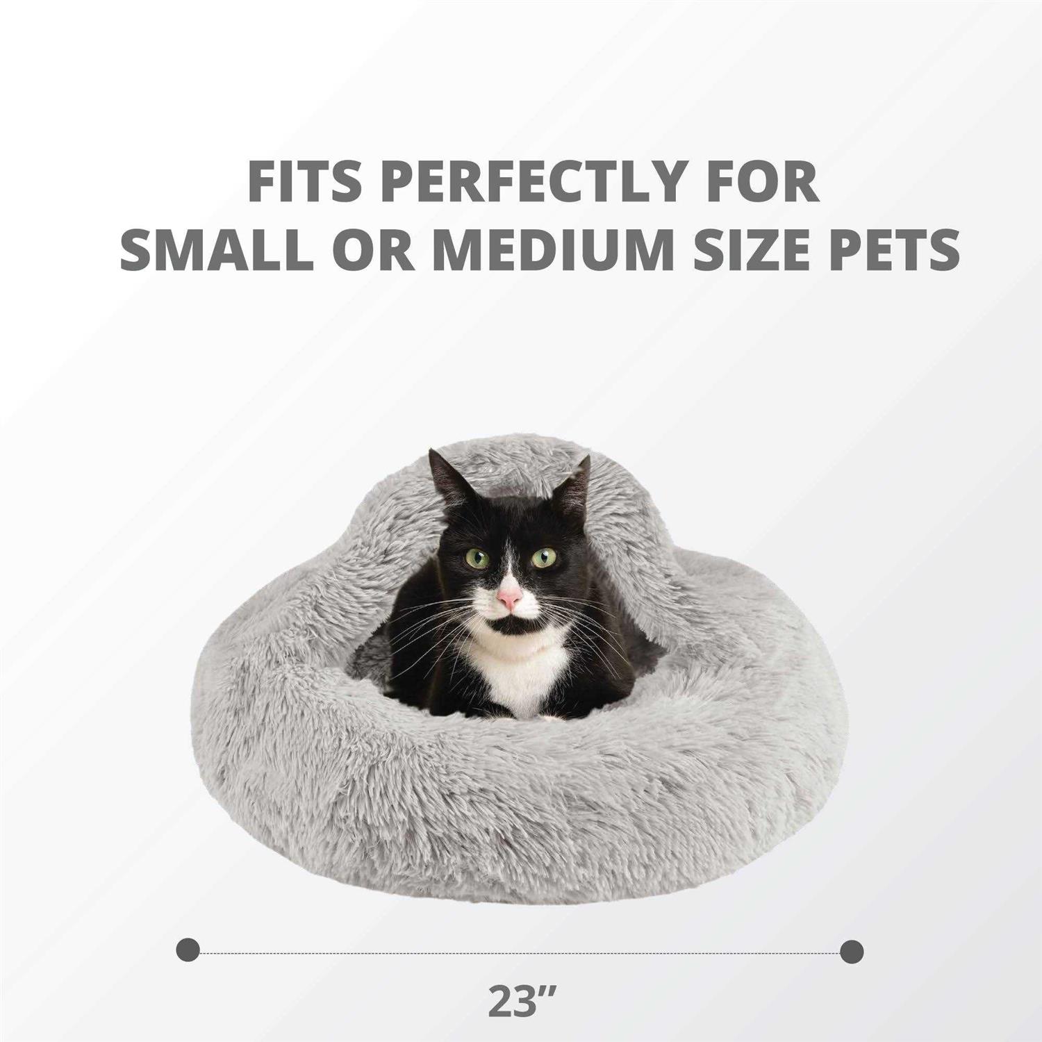 Friends Forever Luna Donut Cat Bed Cave Soft Faux Fur Hooded Blanket Dog couch For Indoor Pet - Healthber
