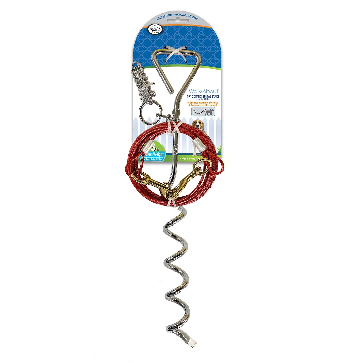 Walk About Tie-Out Dog Spiral Stake, Silver - Healthber