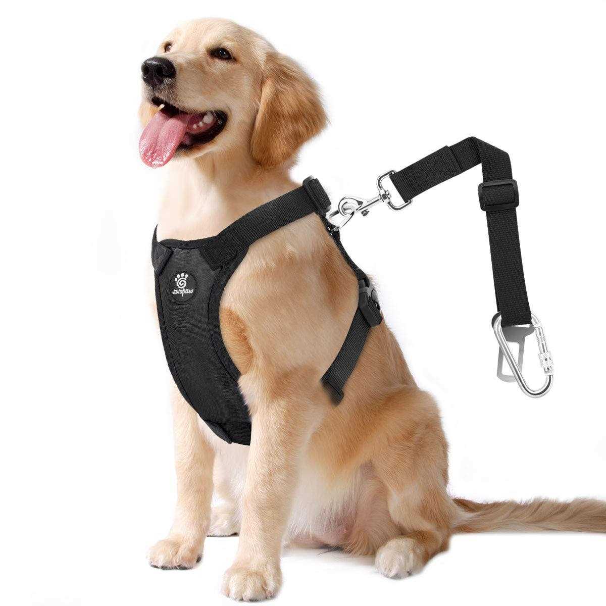 VavoPaw Dog Vehicle Safety Vest Harness, Adjustable Soft Padded Mesh Car Seat Belt Leash Harness with Travel Strap and Carabiner - Healthber