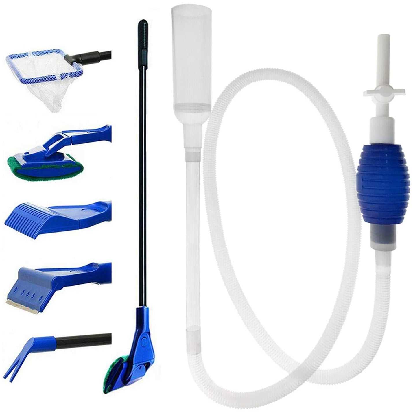 GreenJoy Aquarium Fish Tank Cleaning Kit Tools Algae Scrapers Set 5 in 1 & Fish Tank Gravel Cleaner - Healthber