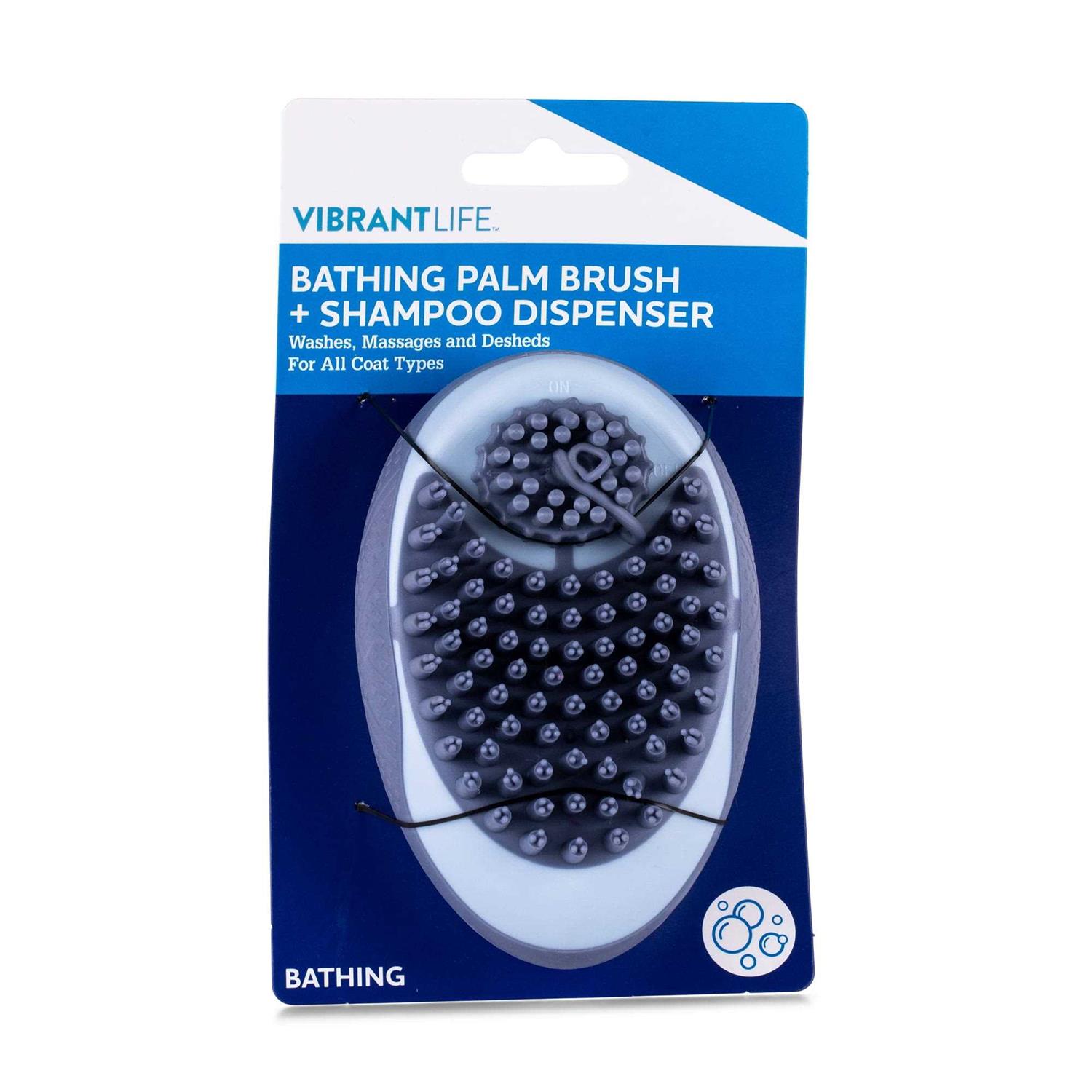 Vibrant Life Bathing Palm Dog Cat Pet Brush + Shampoo Dispenser Grooming Tool Hand Brush - Healthber