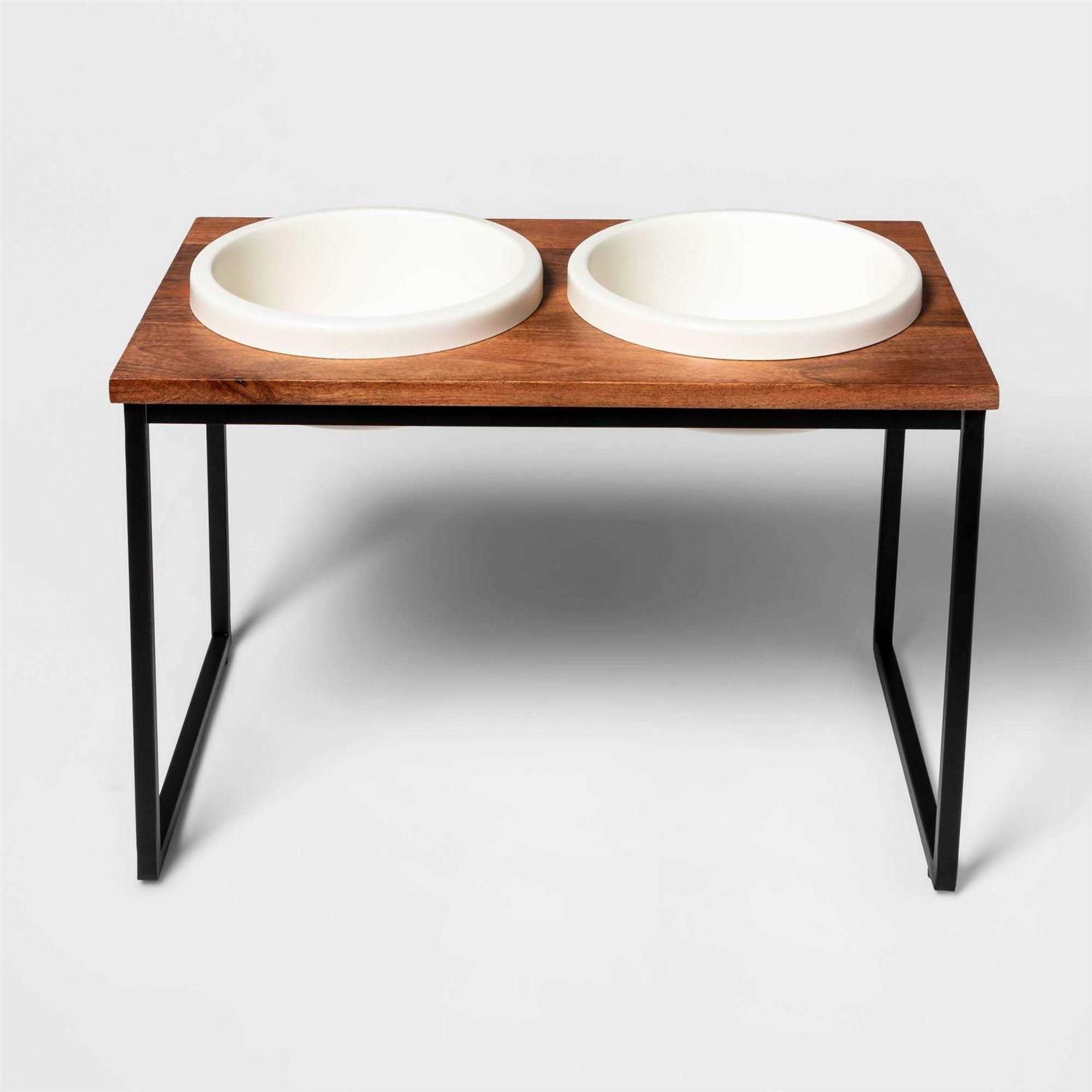 Boots & Barkley Modern Tall Metal Elevated Dog Bowl with Natural Wood Top - Healthber