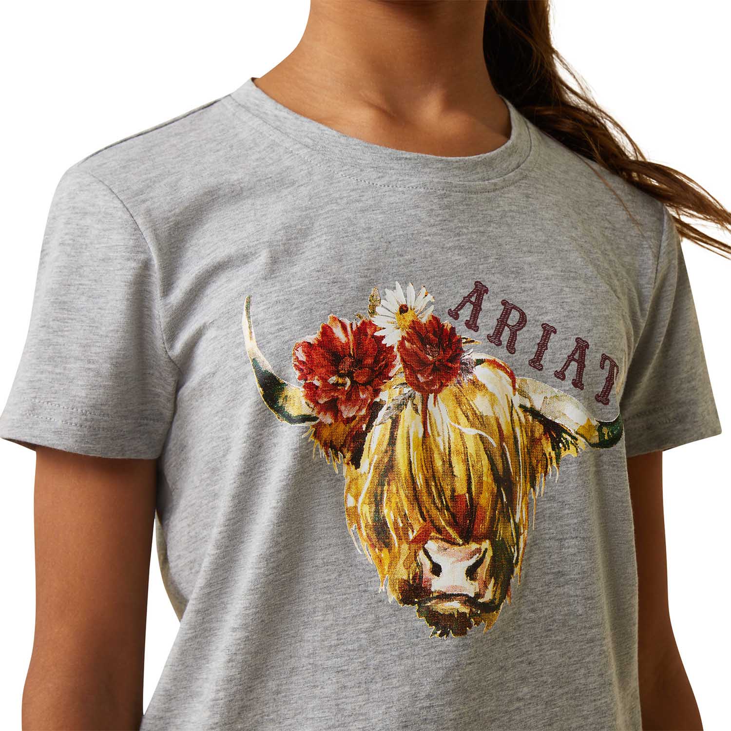 Ariat Girl's Highlander Rose T-Shirt, Heather Gray - Healthber