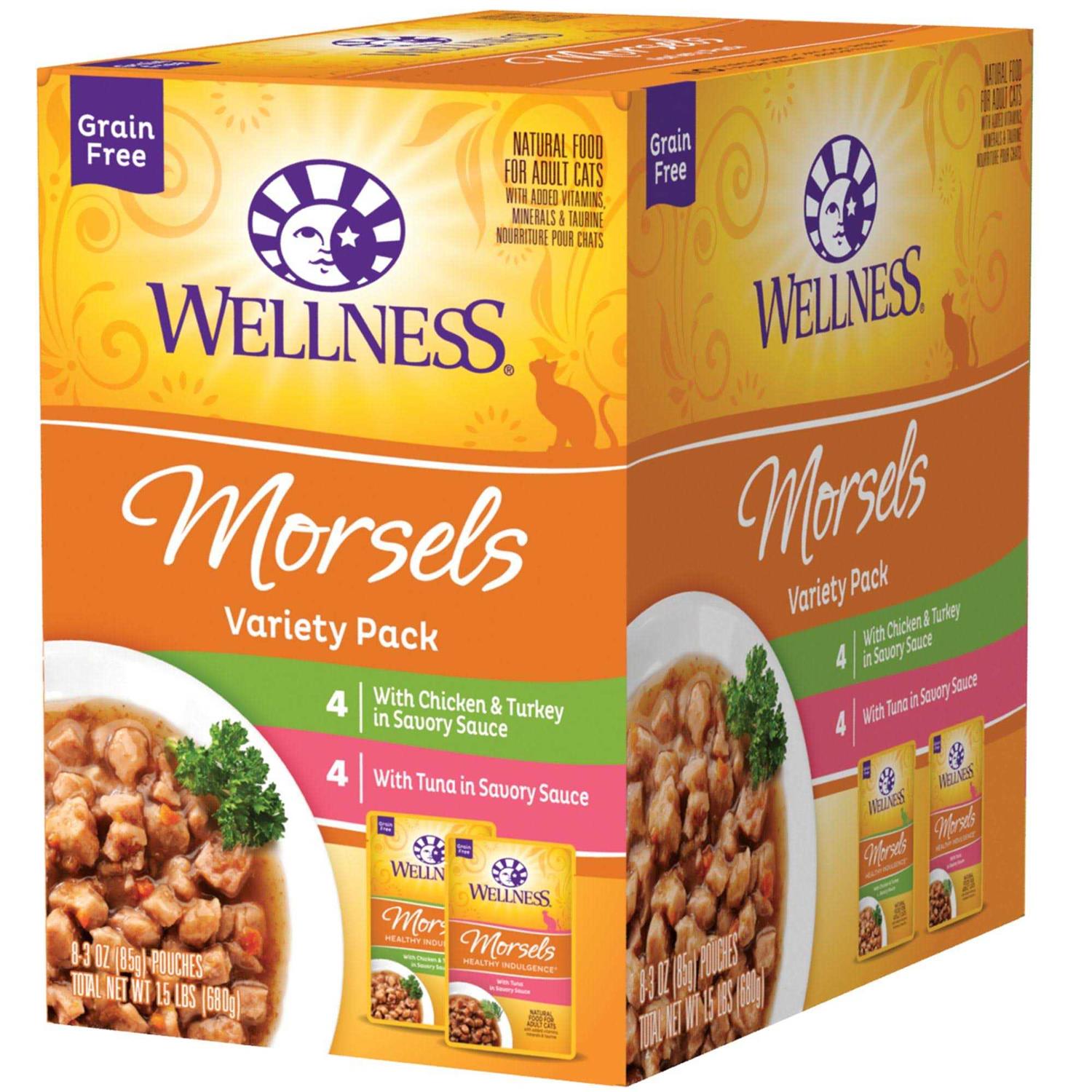 Wellness Healthy Indulgence Natural Grain Free Wet Cat Food Morsels Variety Pack - Healthber