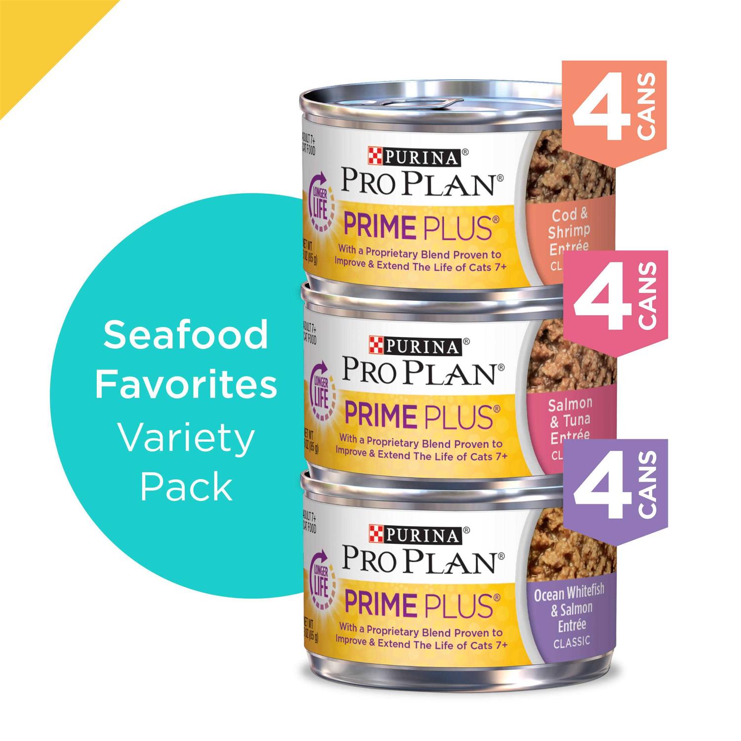 Purina Pro Plan Grain-Free Senior Pate Prime Plus Seafood Favorites Wet Cat Food Variety Pack - Healthber