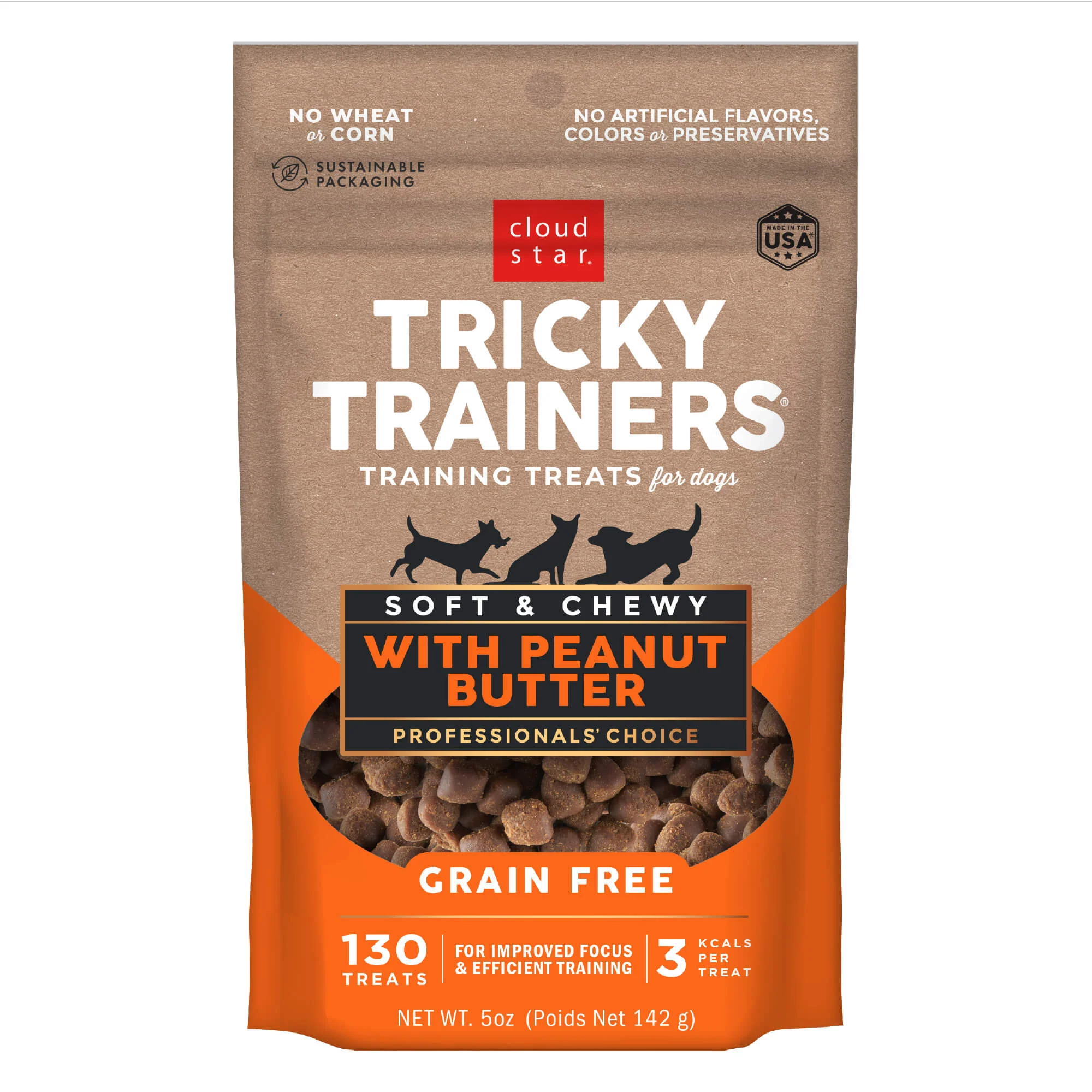 Cloud Star Tricky Trainers, Soft & Chewy, Grain Free Dog Treats, Peanut Butter - Healthber