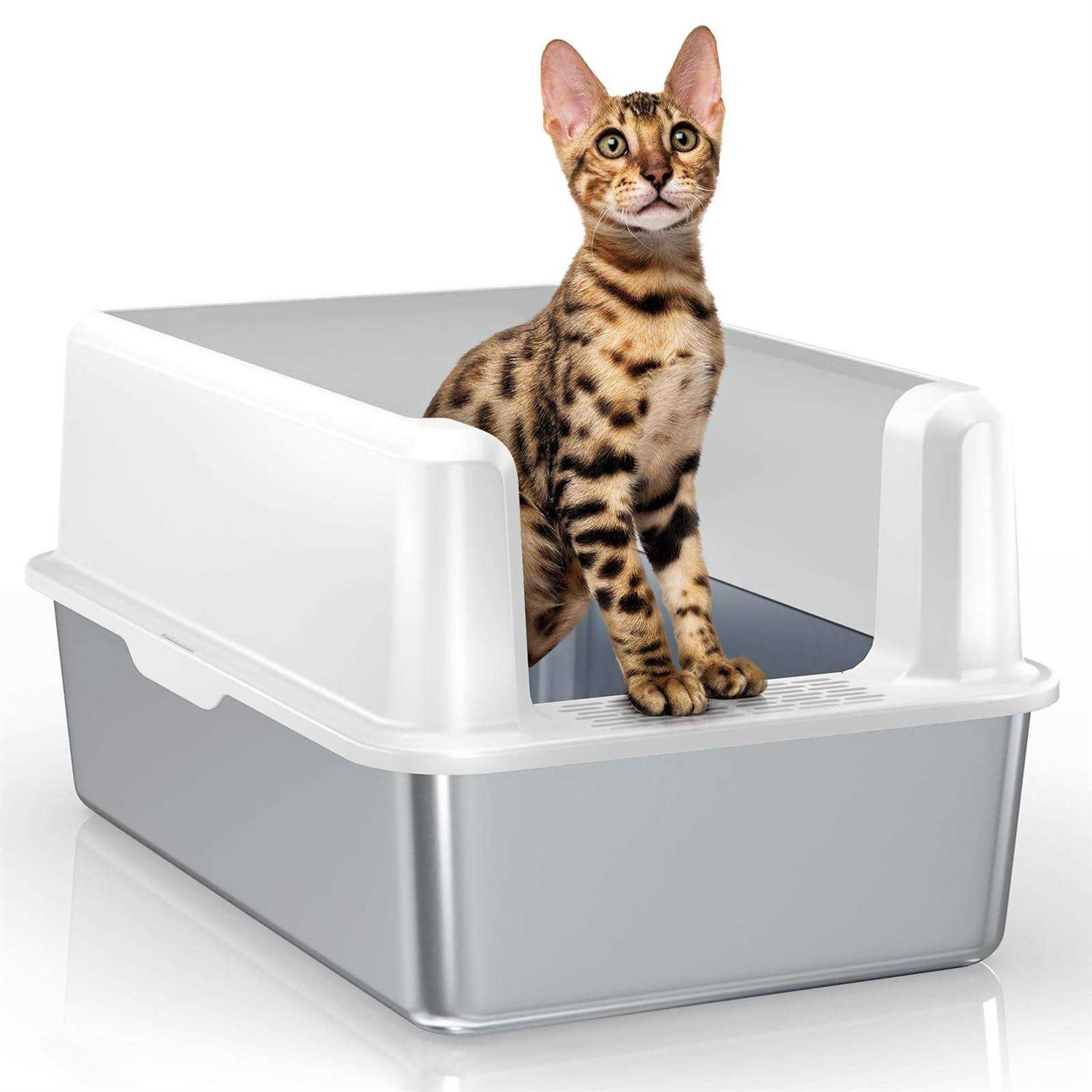 WoofiGo Stainless Steel Cat Litter Box with Lid XL Litter Box for Big Cats - Healthber