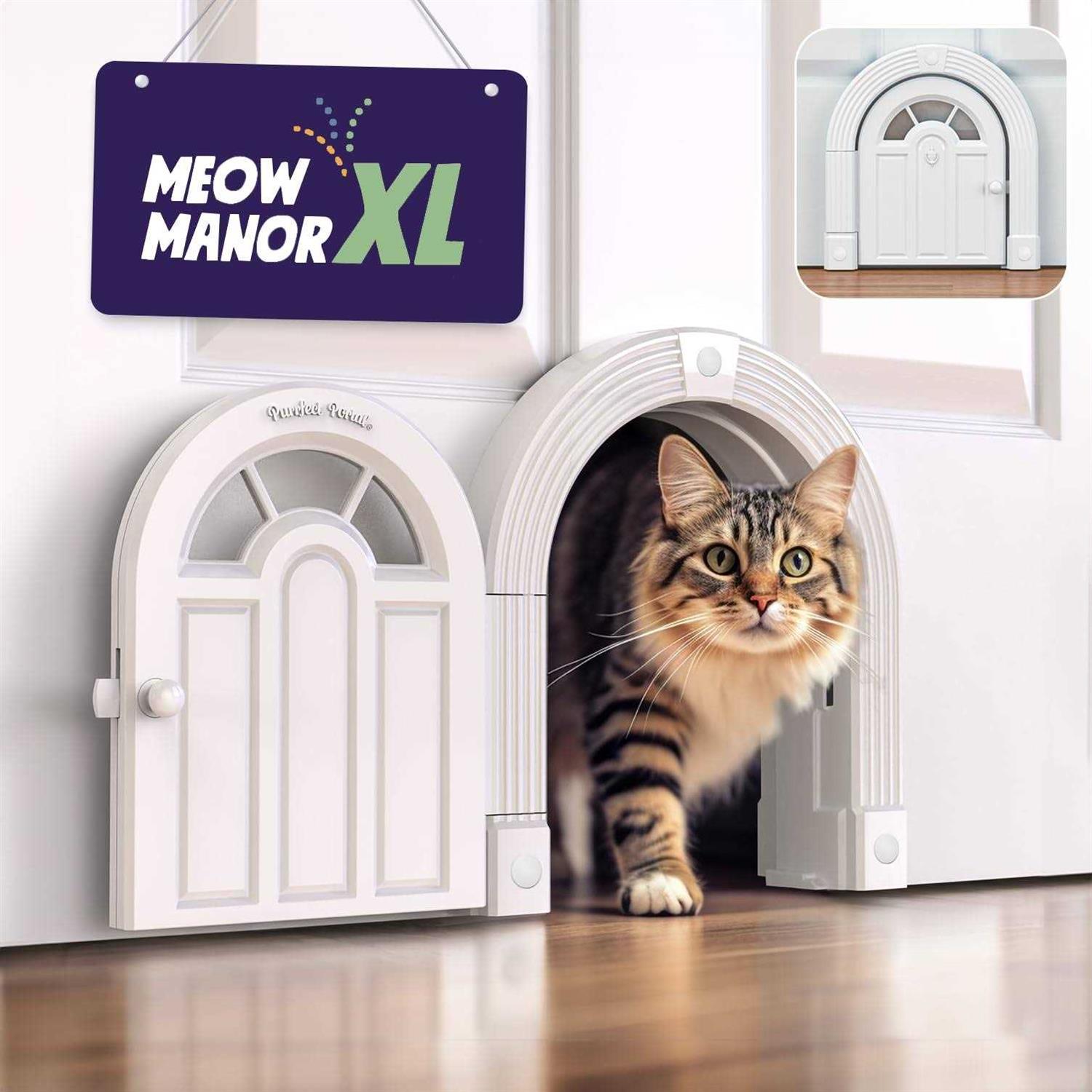 Purrfect Portal Cat Door Interior Door Meow Manor Extra Large Pet Door 10.25 x 11 No-Flap Cat Door Interior Door for Cats up to 30 lbs - Healthber