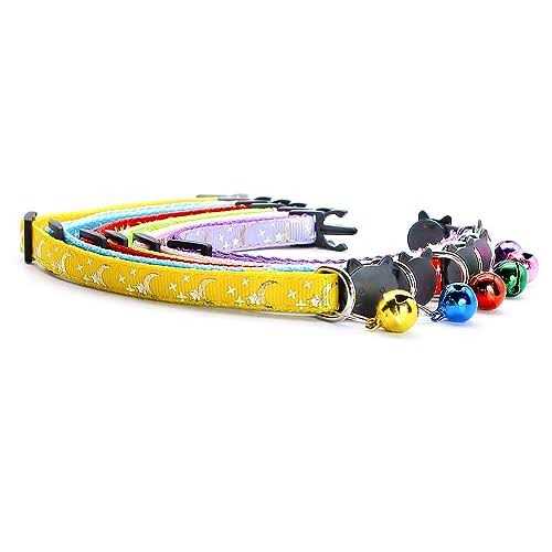 Reflective Cat Collars Bell 2-Pack Girl Boy Pet Kitten Collar with Star Moon Patetrn Adjustable 7.5-12.5 Inch - Healthber