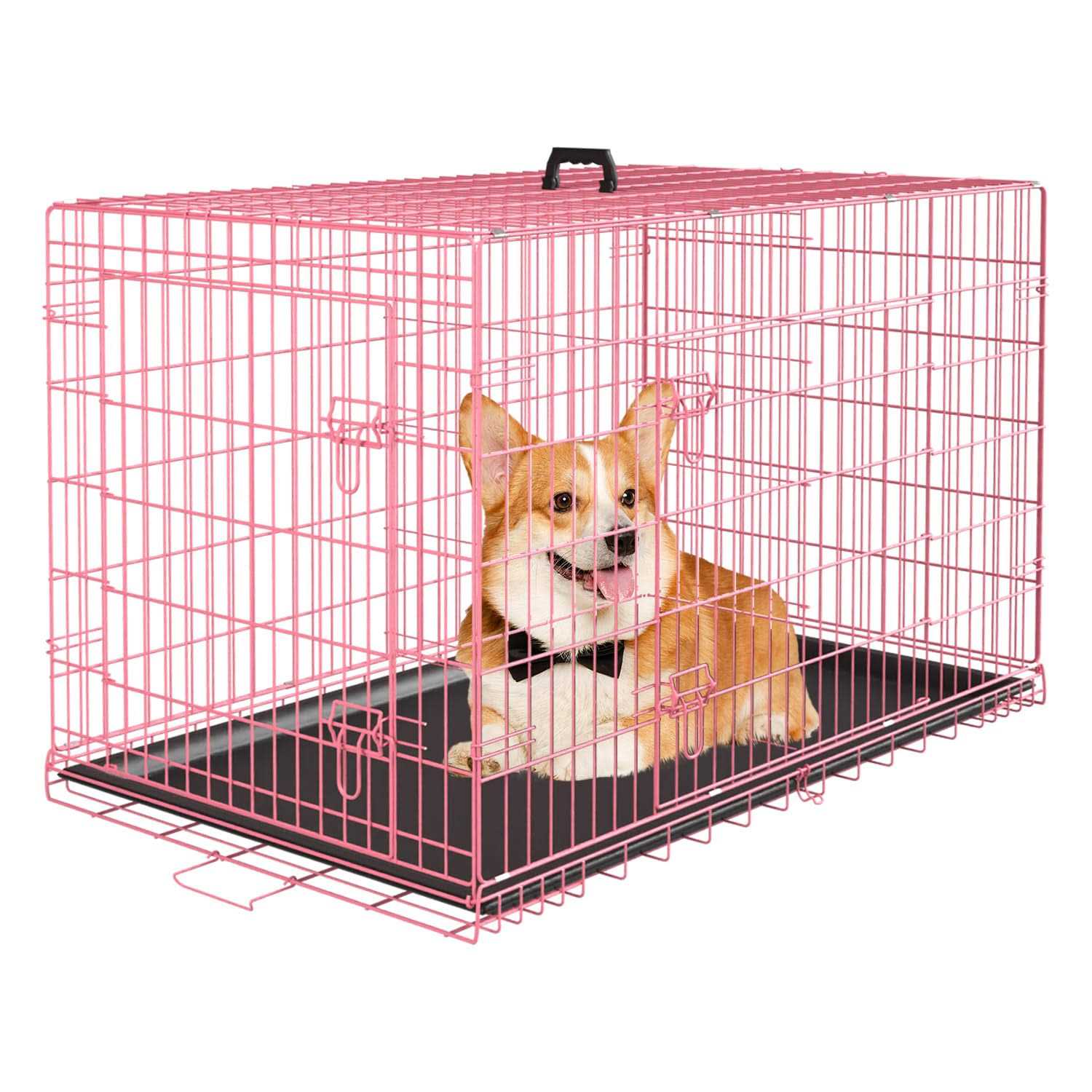PayLessHere Large Dog Crate Kennel for Medium Large Dogs Metal Dog Cage Double-Door Folding Travel Indoor Outdoor Puppy Playpen with Divider and - Healthber