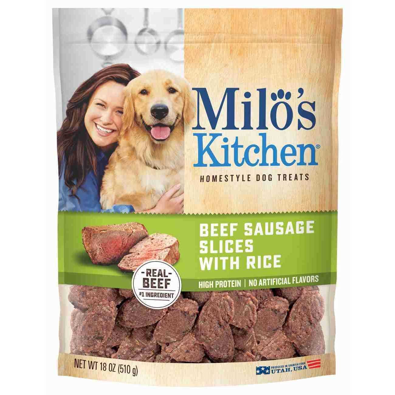 Milo’s Kitchen Beef Sausage Slices with Rice Dog Treats - Healthber