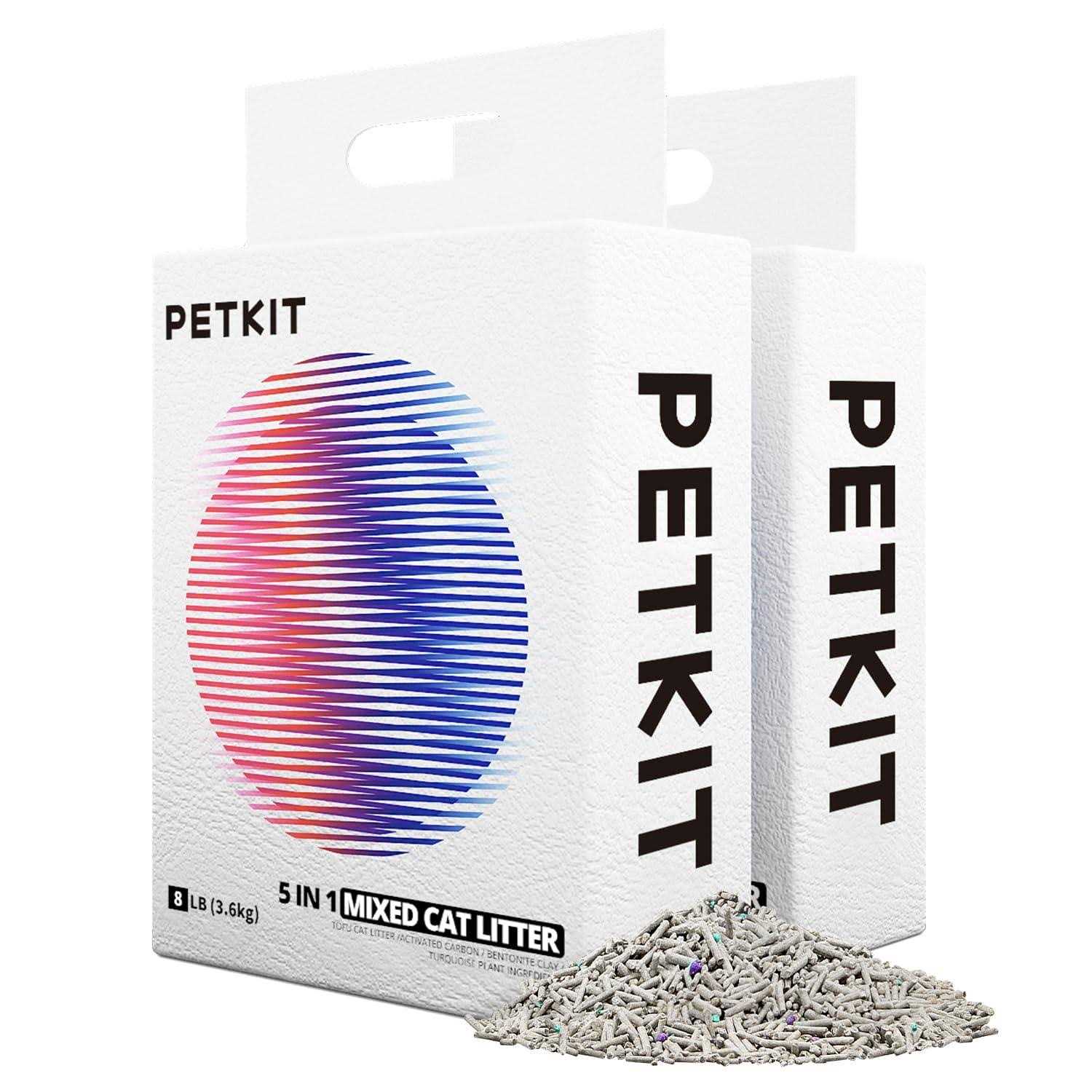 PETKIT everclean 5 in 1 Mixed Cat Litter,Strong Clumping Cat Litters,Odor Control and Unscented Ultra Absorbent Water flushab - Healthber