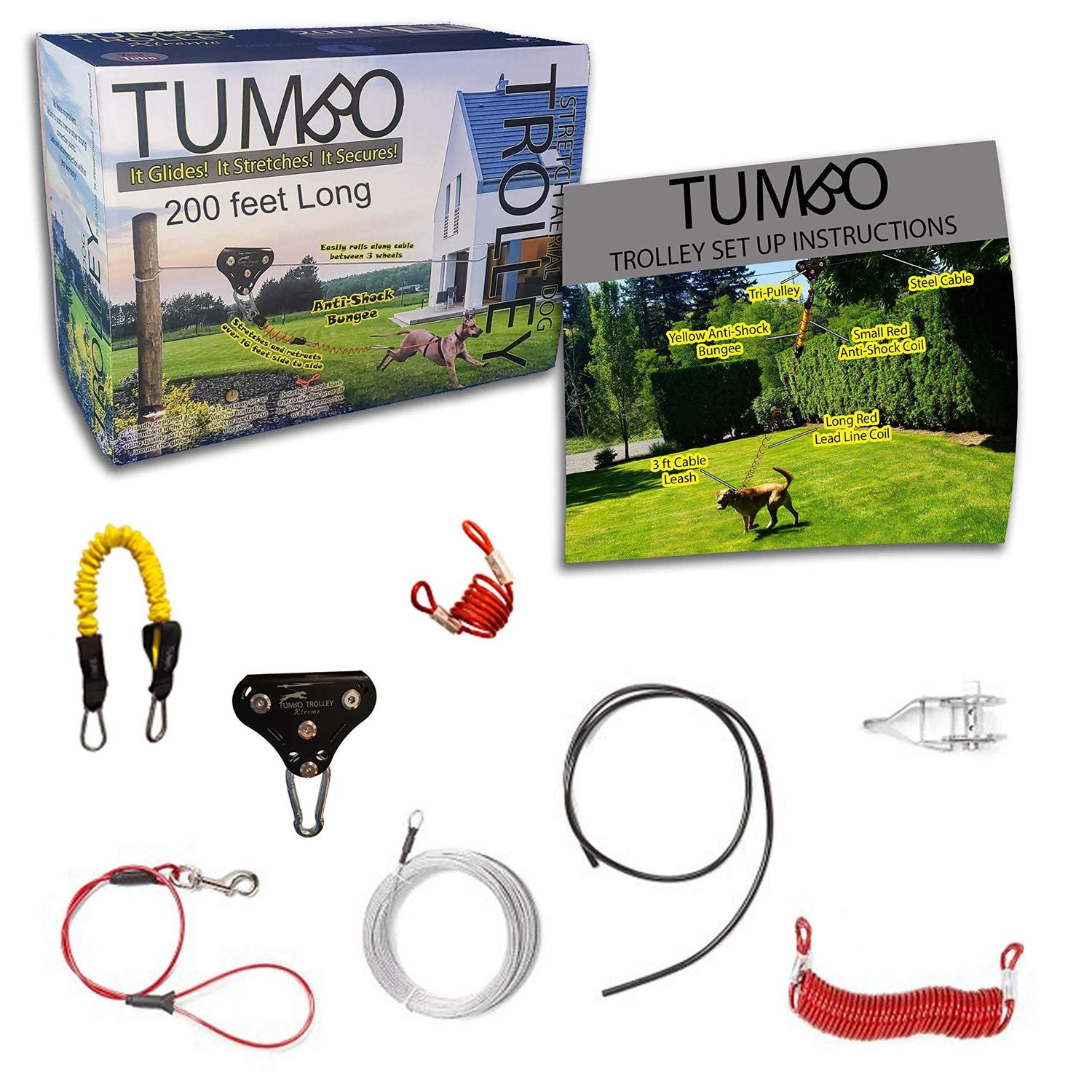 Tumbo Xtreme Trolley Anti-Shock Aerial Dog Runner for Yard - Healthber
