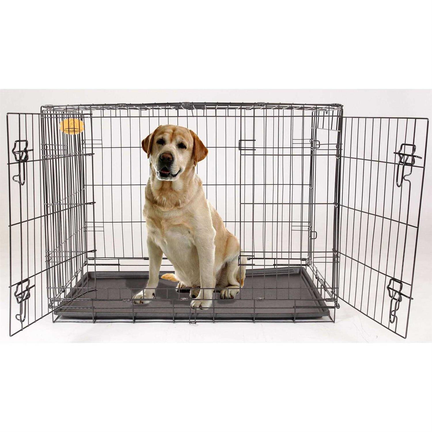 KennelMaster Double Door Folding Wire Dog Crate - Healthber