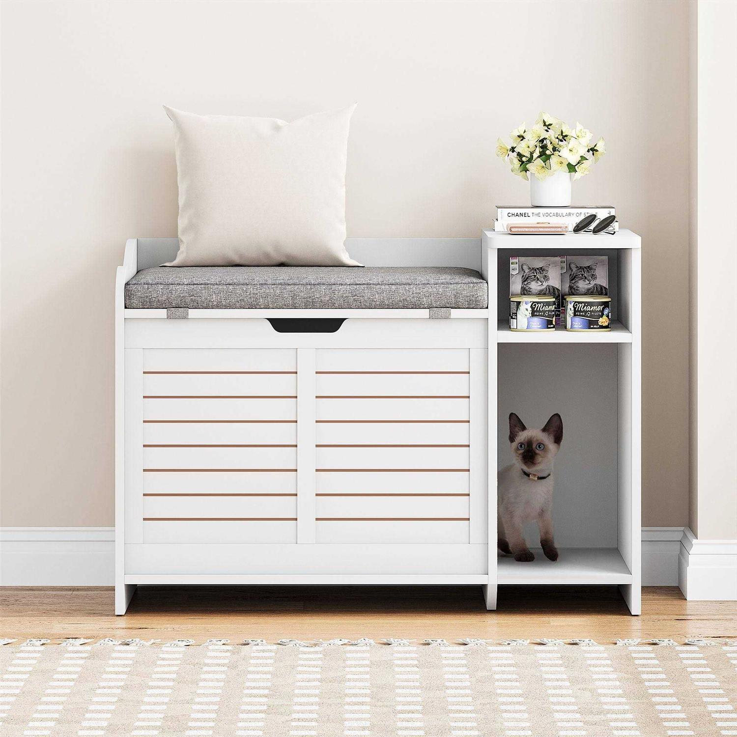 IDEALHOUSE Litter Box Enclosure with Top Opening with Cushion Cat Litter Box Furniture Hidden - Healthber