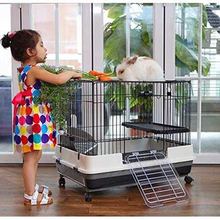 Large 2-Level Indoor Small Animal Pet Cage for Guinea Pig Ferret Chinchilla Cat Playpen Rabbit Hutch with Solid Platform & Ramp, Leakproof Litter Tray - Healthber