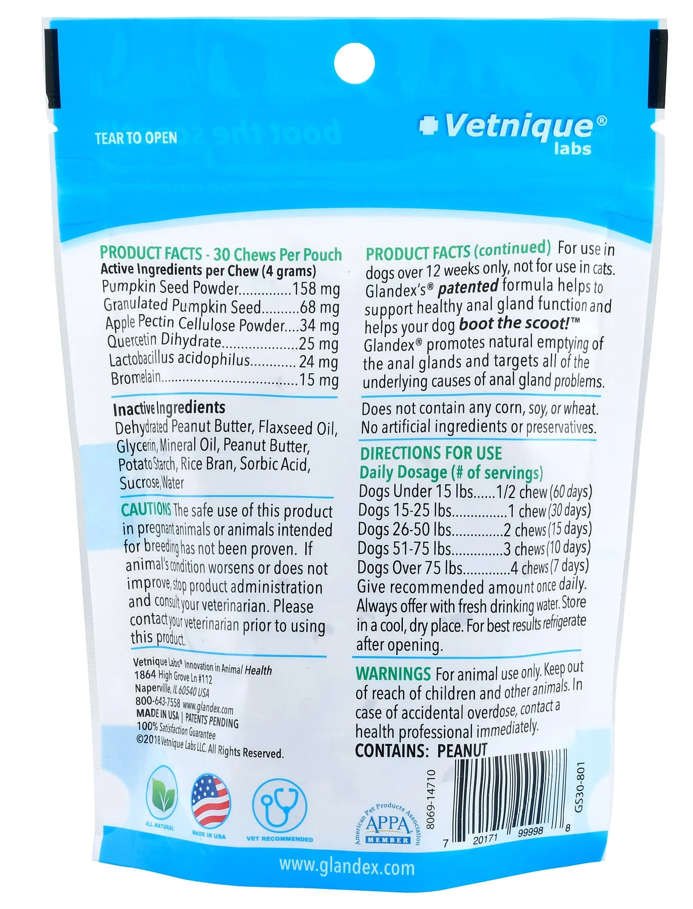 Glandex Soft Chews for Dogs, Peanut Butter - Healthber