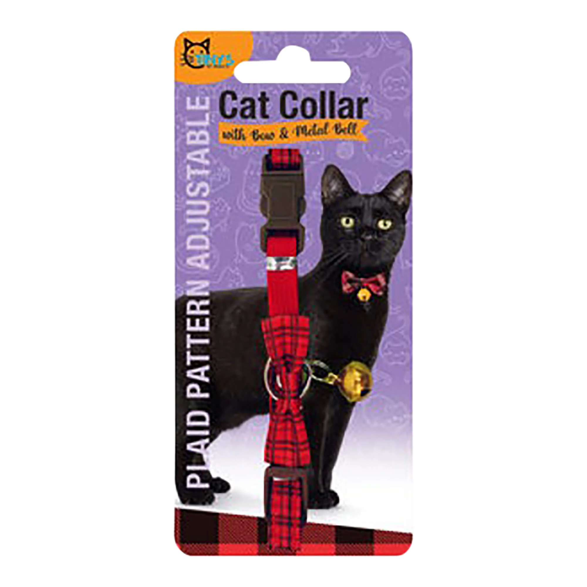 Plaid Pattern Adjustable Cat Collar - With Bell and Bow Tie - Healthber