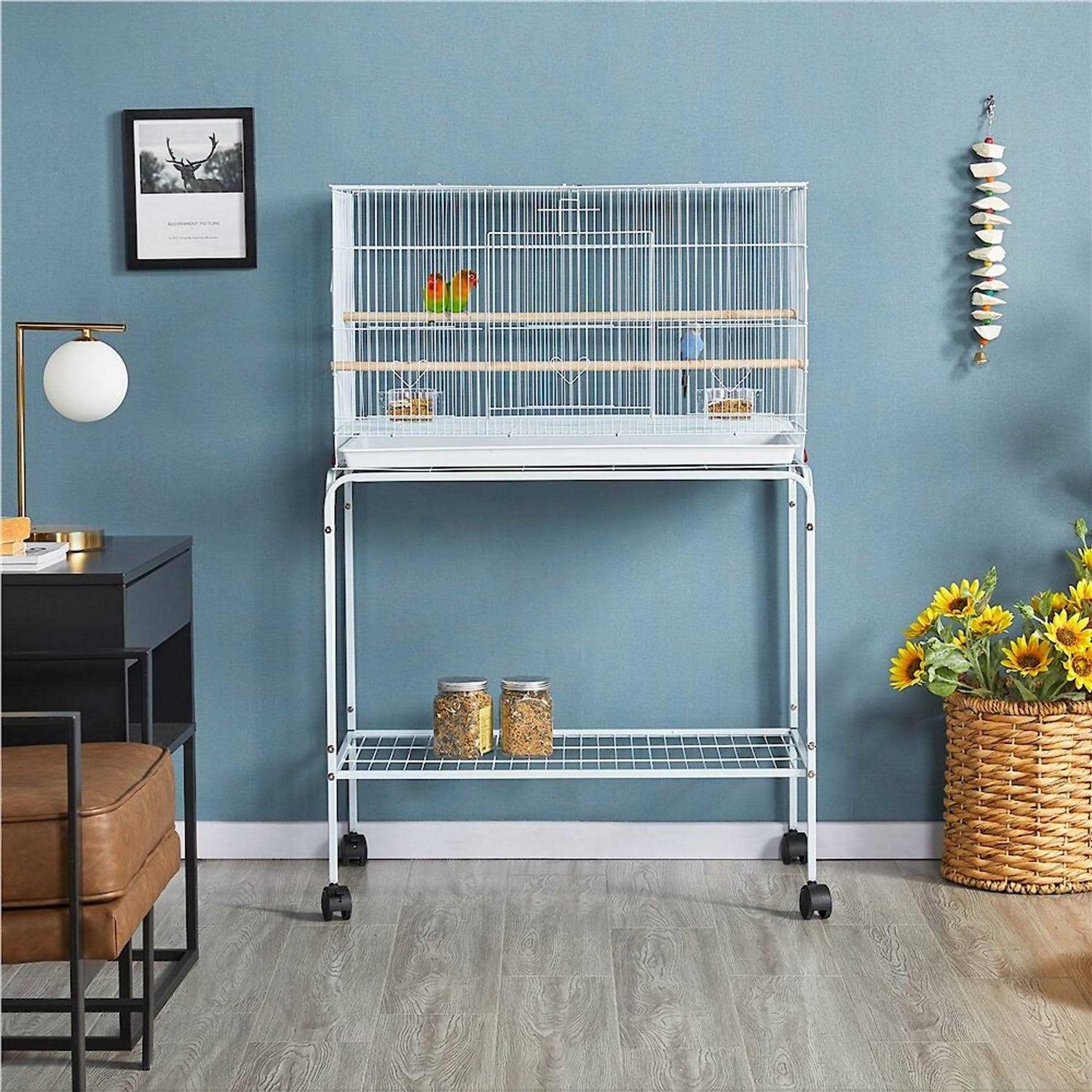 Yaheetech Rolling Stand Extra Space Wood Perches Bird Cage - Healthber