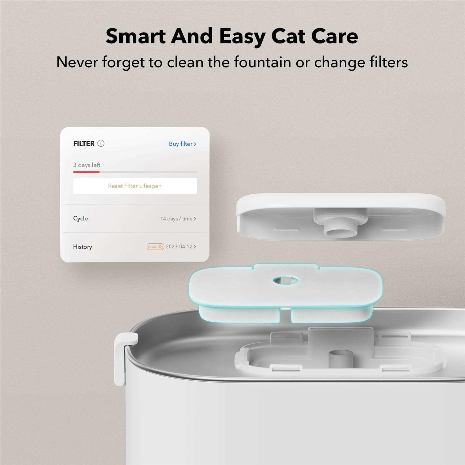 PETLIBRO App Monitoring Cat Water Fountain with Wireless Pump 2.5L/84oz Dockstream Pet Water Fountain for Cats Inside - Healthber