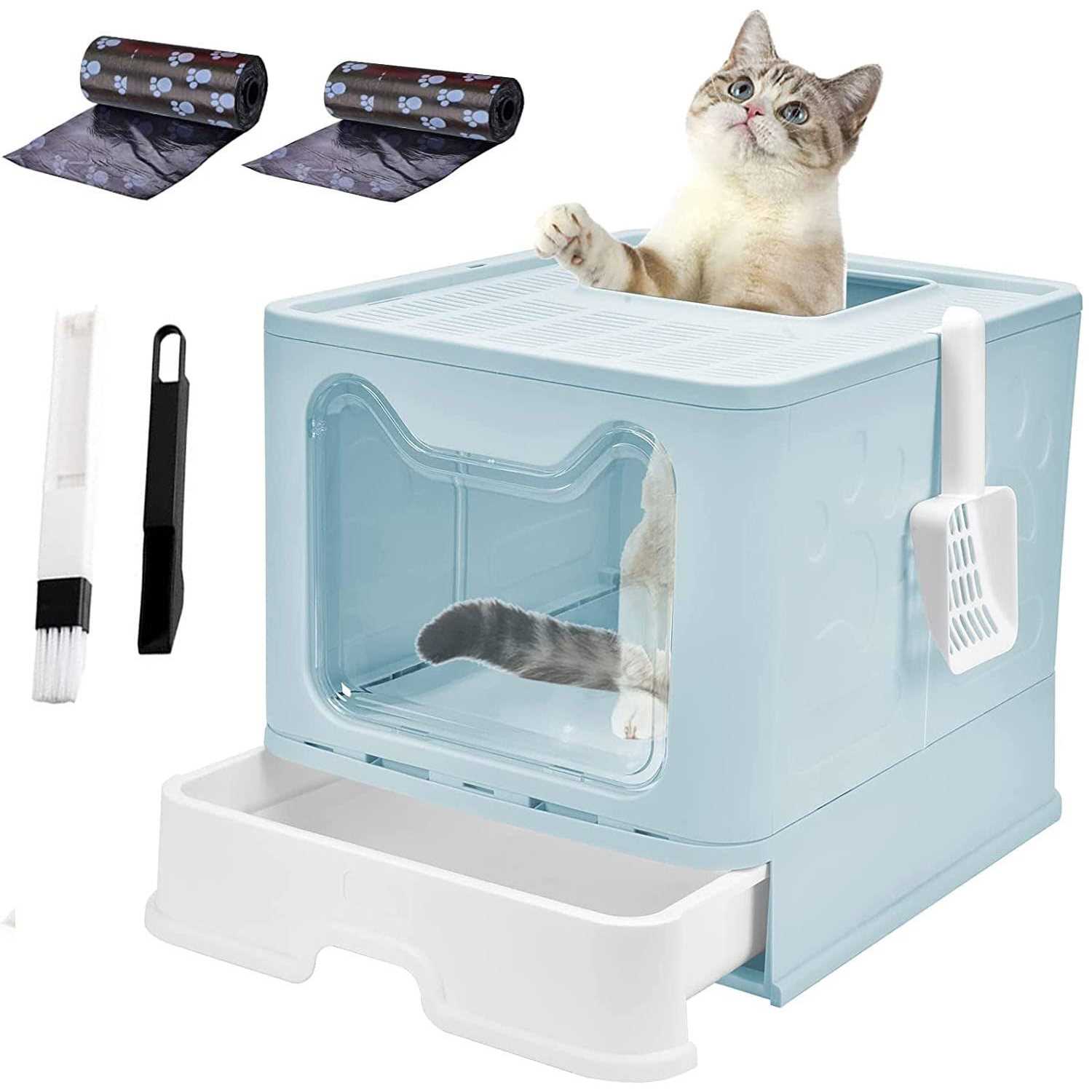Cat Litter Box with Lid Top Entry Cat Litter Box Pan Enclosed Cat Potty - Healthber