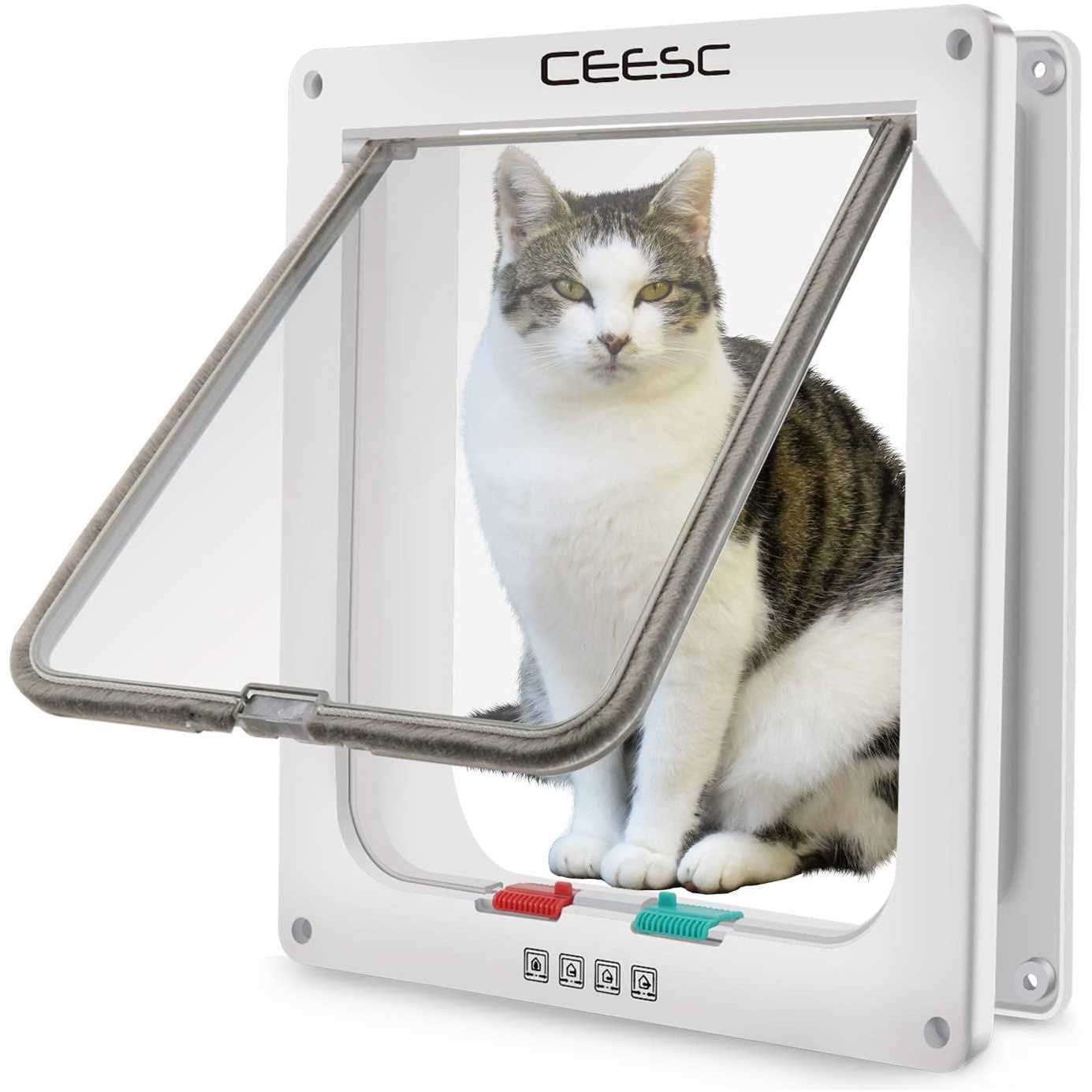 CEESC Extra Large Cat Door 4 Way Locking Large Cat Door for Interior Exterior Doors - Healthber
